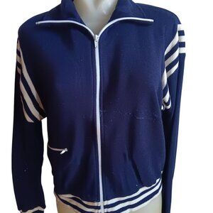 Women's Large Vintage Track Jacket Zip-Up White Stripes 1970's Buttery Jog-Joy